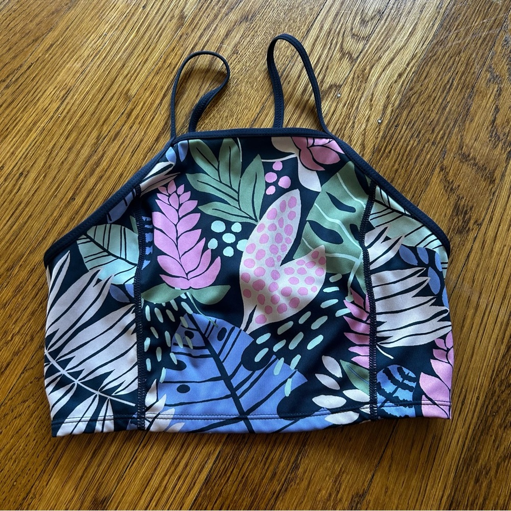 JoyLab Navy and Multicolor Tropical Activewear Top